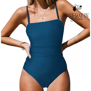 Cupshe Tummy Control One Piece Swimsuit Blue Square Neck NWT Size L