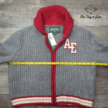 American Eagle Outfitters Varsity Zip Cardigan Sweater Gray AE Patch NWT Size S