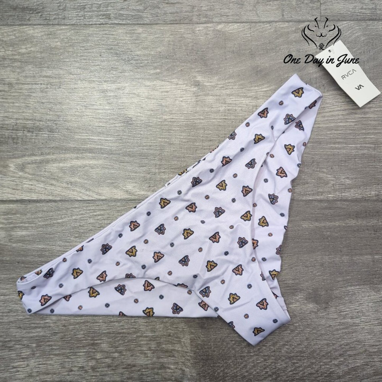 RVCA Foulard Cheeky Bikini Bottom Lavender Low Rise Print NWT Size L