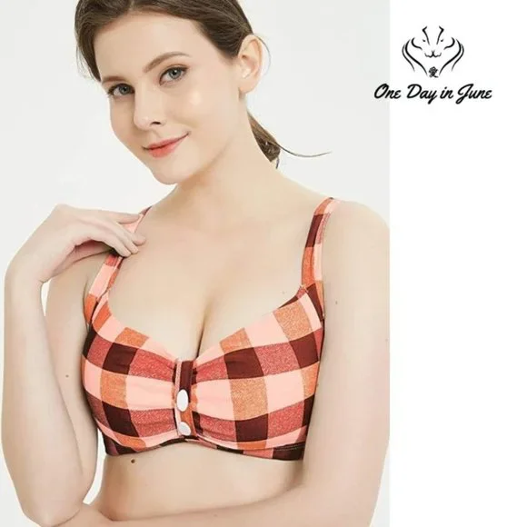 Futurino 50s Plaid Pattern Halter Bikini Top